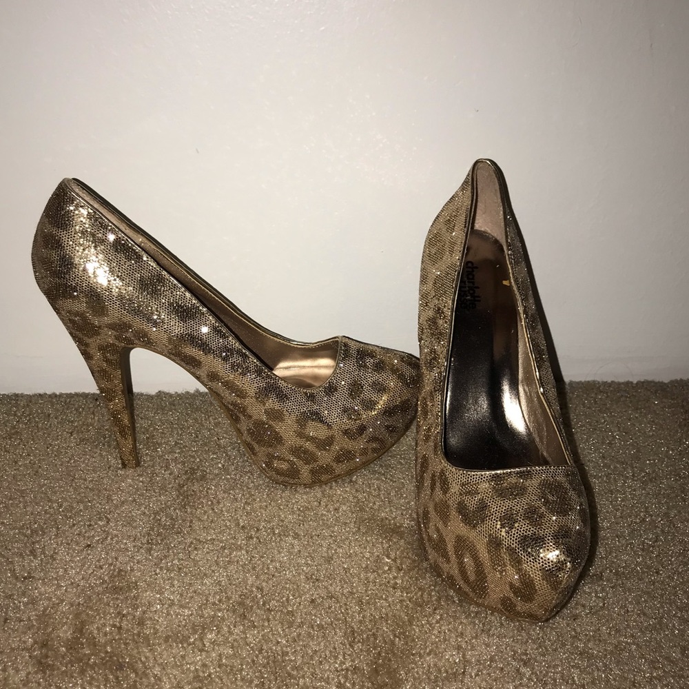 Gold sequin cheetah heels 5”
